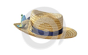 The straw hat with jewelry isolated on white