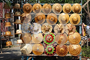 Straw hats on the market in Asia