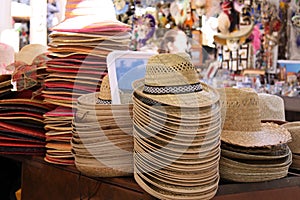 Straw hats at a market stall in Verona