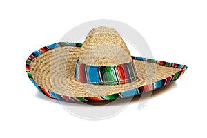 Straw Mexican Sombrero on white background