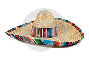 Straw Mexican Sombrero on white background