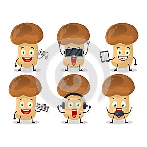 Straw mushroom cartoon character are playing games with various cute emoticons