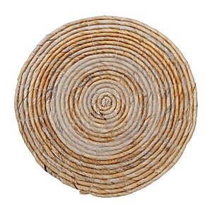 Straw round decor isolated on white background. Details of modern boho bohemian scandinavian and minimal style eco