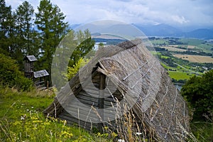Straw shelter and views of the surroundings of the Celtic Archaeological Museum Havranok