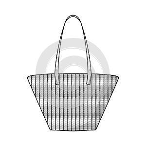 Straw tote bag in black isolated on white background