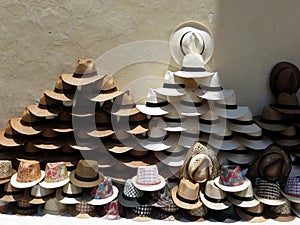 Straw tropical hats in Cartagena