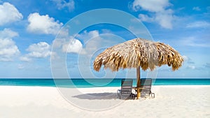 Straw umbrella on Eagle Beach, Aruba