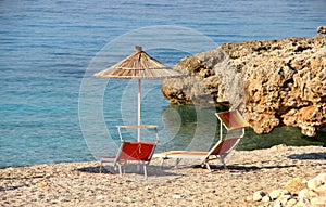 Straw umbrellas on the beach