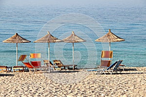 Straw umbrellas on the beach