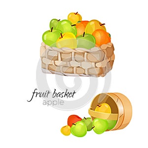 Straw wicker basket with ripe and ruddy apples