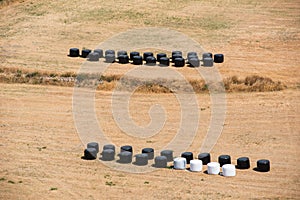 Strawbales in plastic wrap