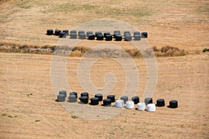 Strawbales in plastic wrap