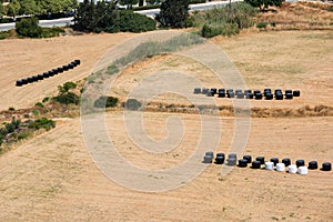 Strawbales in plastic wrap
