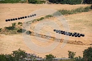 Strawbales in plastic wrap