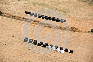 Strawbales in plastic wrap