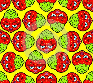 Strawberrie with lips pattern seamless. Glamorous berry background. vector texture photo