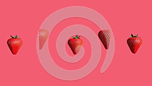 Strawberries, 3D animation video on living coral background