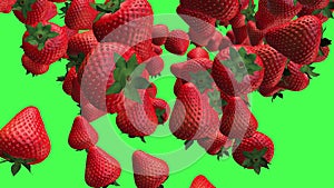 Strawberries 3D, two element video transitions isolated on a green screen, footage 4K