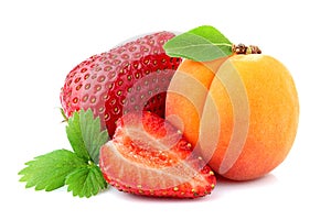 Strawberries and apricot. Fresh fruits isolated