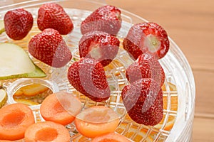 Strawberries, apricot and pear