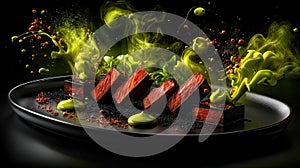 Minimalist strawberry composition with vapor and backlight