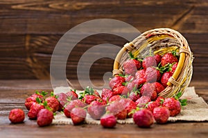 strawberries in basket, strawberry basket, strawberries on wooden table, strawberries on a brown background, basket with