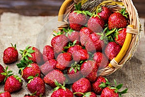 strawberries in basket, strawberry basket, strawberries on wooden table, strawberries on a brown background, basket with