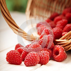 Strawberries in a basket on the table