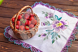 Strawberries in a basket on table