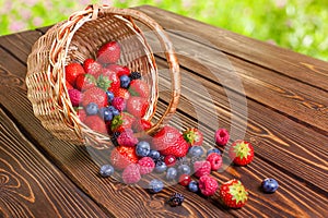 strawberries in a basket on table