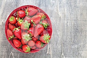 Strawberries Basket Wooden Background