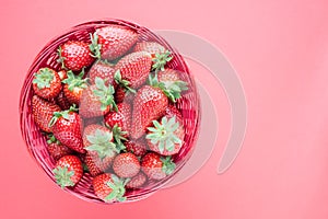 Strawberries Basket Wooden Pink Background