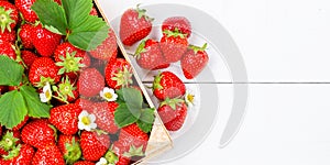 Strawberries berries fruits strawberry berry fruit box copyspace copy space on a wooden board panoramic view