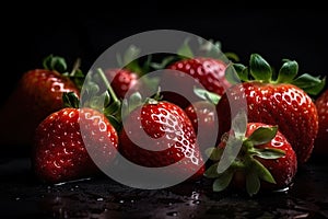 strawberries on black background. Generative AI