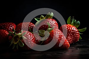 strawberries on a black background. Generative AI