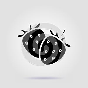Strawberries black icon on a gray background with soft shadow
