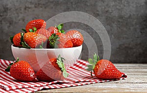 Strawberries Bowl On Rustic Table