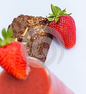 Strawberries And Brownie Indicates Juicy Afters And Fruity