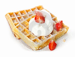 Strawberries and cream on a waffle