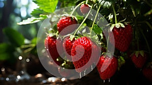 strawberries on the field, close-up, shallow depth of field