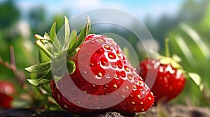 Strawberries in the garden on a background of green grass