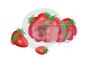 Strawberries in glass bowl isolated on white background.