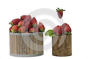 Strawberries isolated on white background and in a basket