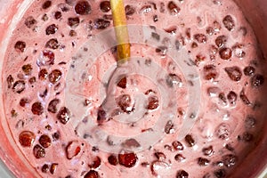 Strawberries jam making