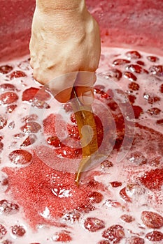 Strawberries jam making