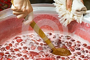 Strawberries jam making