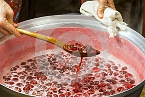 Strawberries jam making