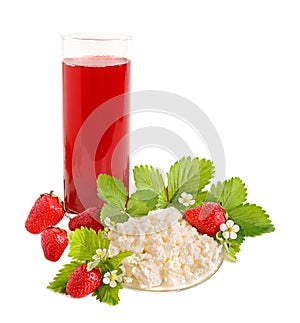 Strawberries juice and cottage cheese