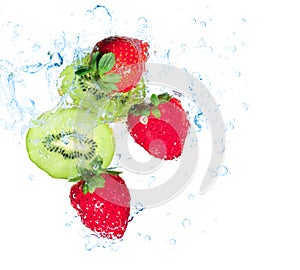 Strawberries and kiwi water splash