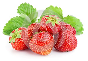 Strawberries with leaves. Isolated on a white background.